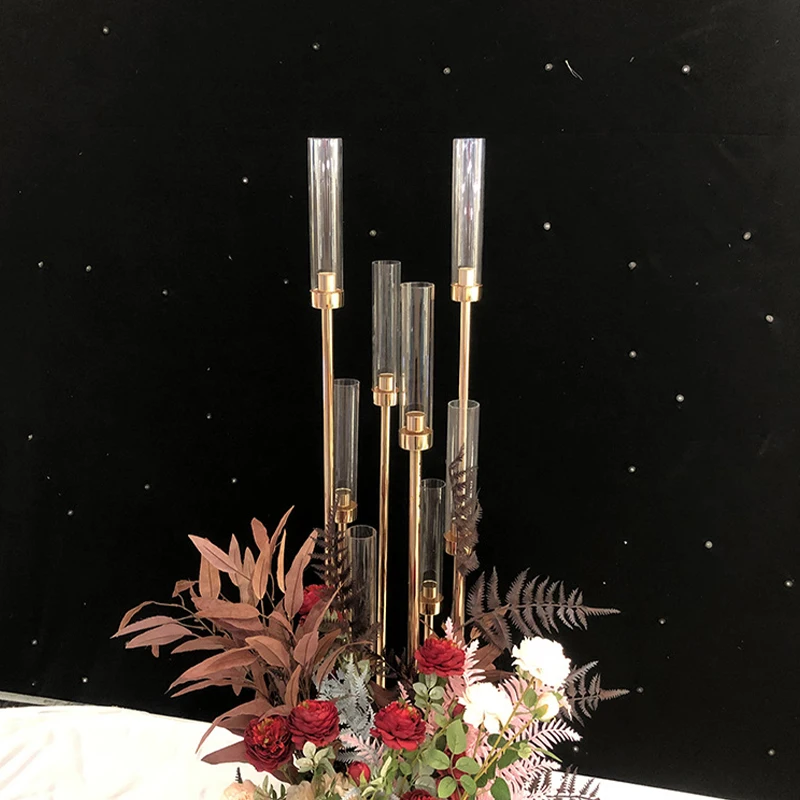 Wedding Hotel Romantic Decoration Candelabra Holder 5/8 Arm Gold Metal Candlestick