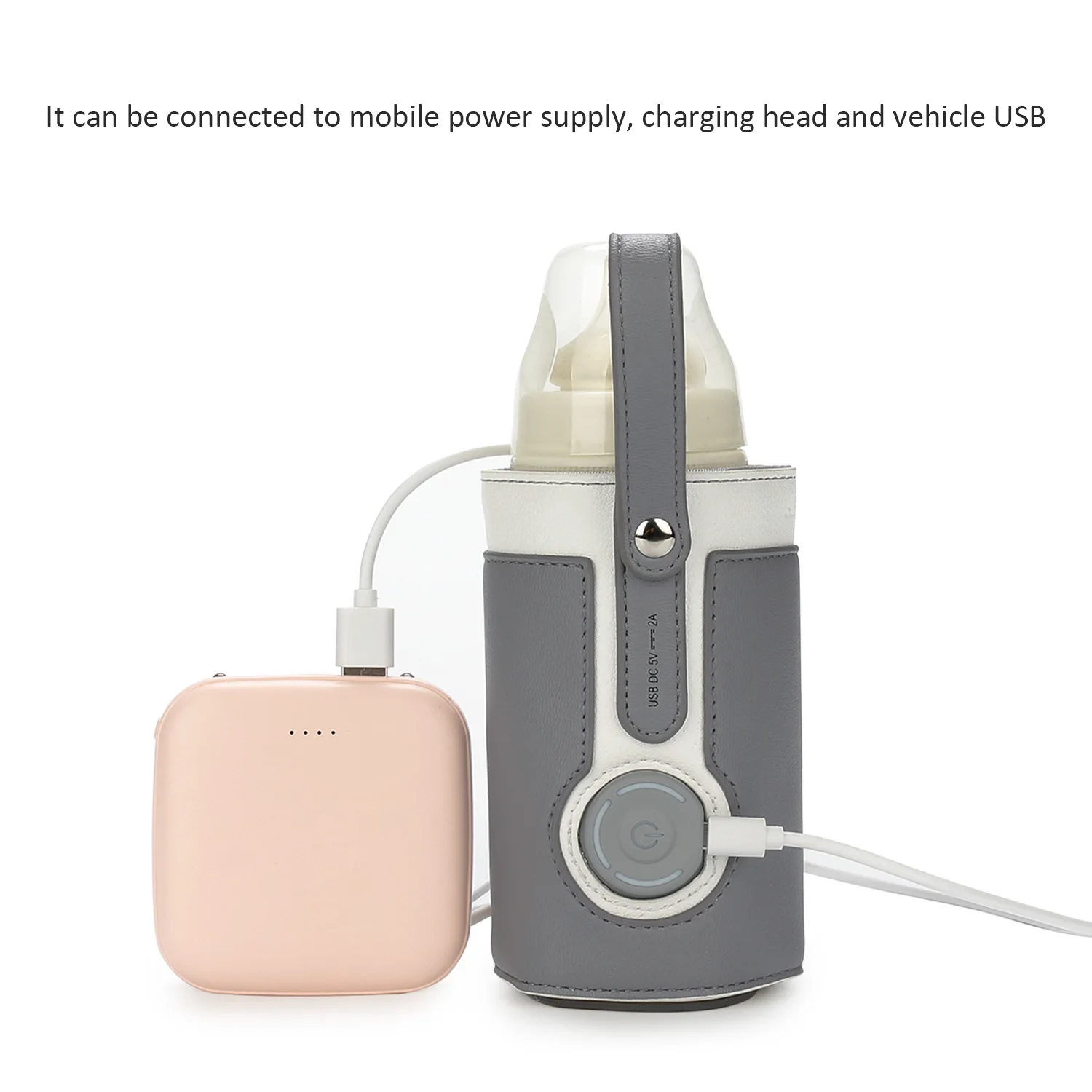 MU Electric Portable Baby Milk Bottle Warmer Leather Usb Baby Feeding Milk Bottle Warmer Bag Heated Cover