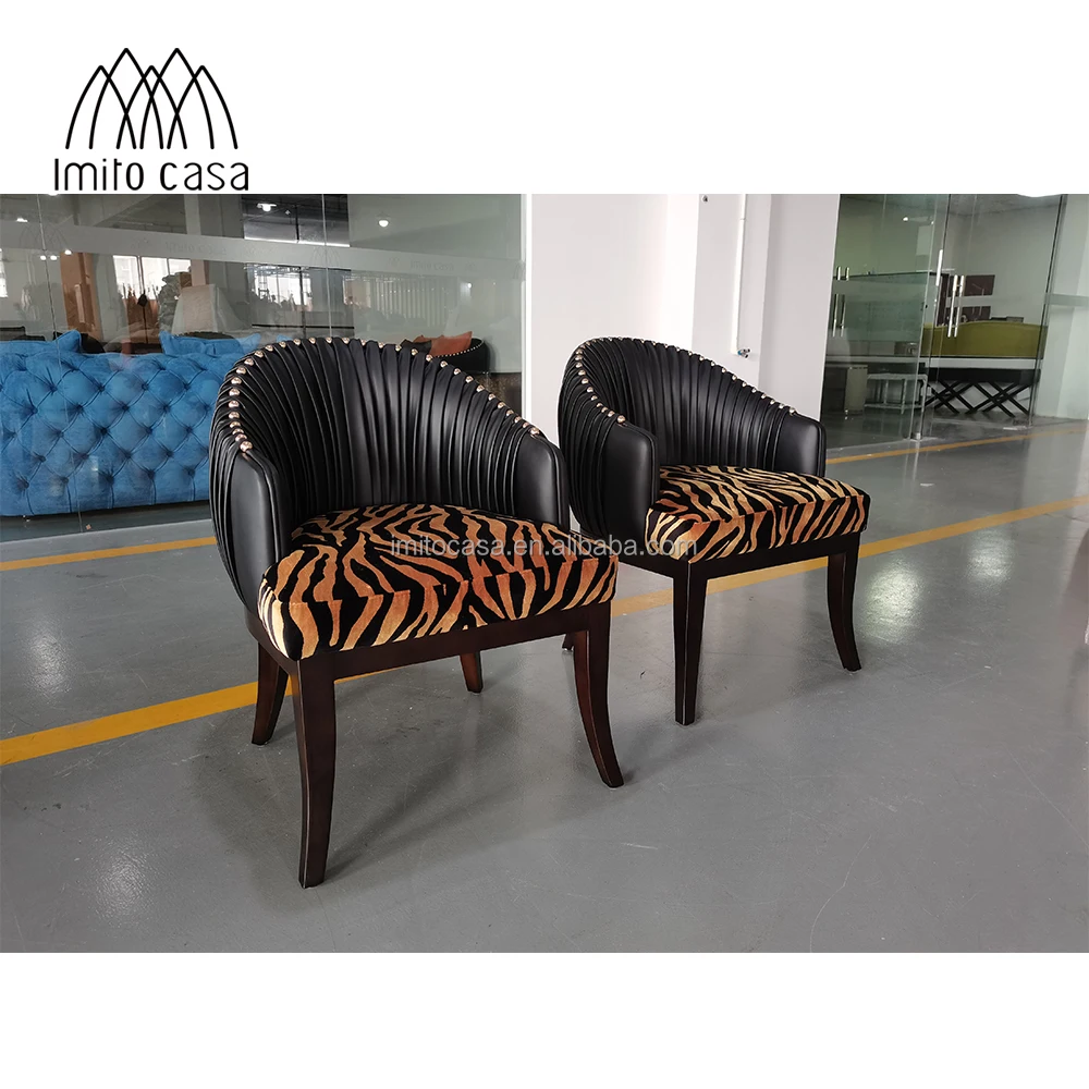 IMITO CASA Italian Leopard Print Dining Room Chair Hotel & Restaurant Plicated Chairs Modern High Class Wooden Dining Armchair