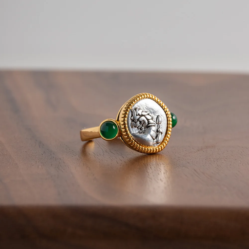 Vintage Niche Ancient Greek Lion Ring Ancient Coins for Jewelry Making Wholesale