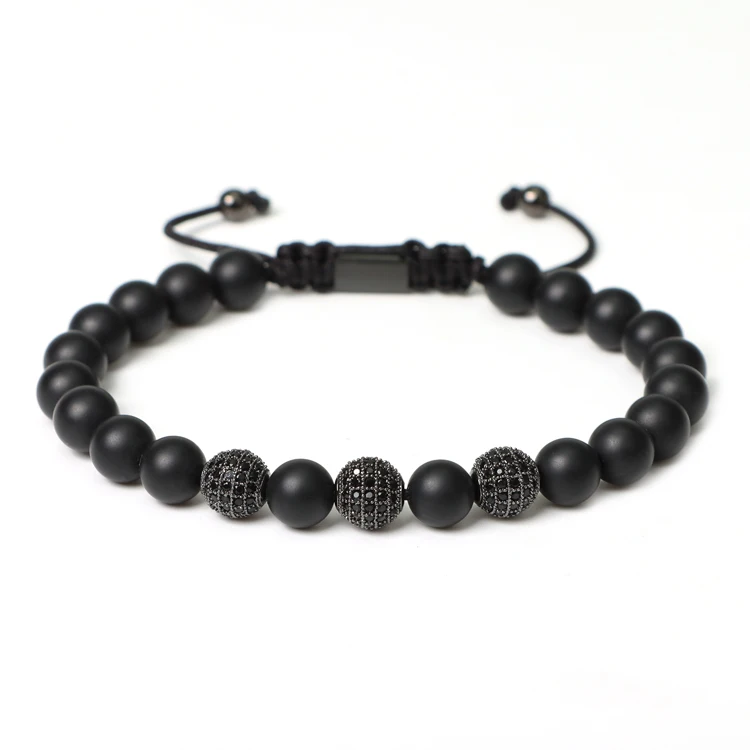 Luxury Handmade Men Stone Jewelry Natural Stone Black Onyx Adjustable Beaded Bracelet For Stylish Men Boy