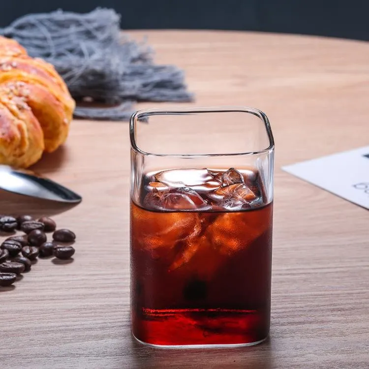 Hot Sale High Borosilicate Square Cup Children Drinking Glass Cup Juice Milk Tea Glasses Cup