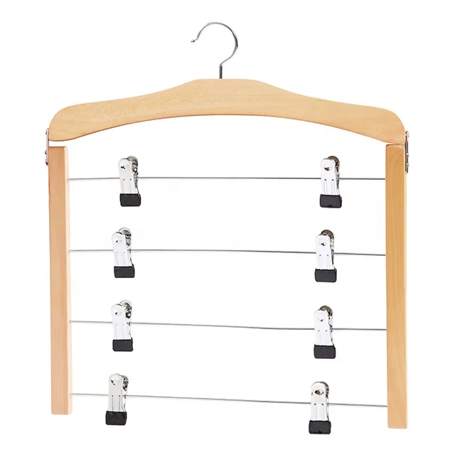 YIKAI Space-saving 4 Tiers Movable Metal Clips Wooden Skirt Hanger