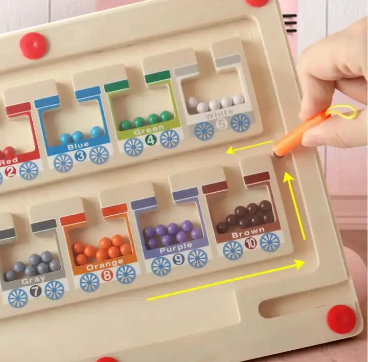 Montessori Train Maze Puzzle Board for Kids Unisex Cognitive Color and Number Counting Educational Magnet Toys Wooden Train