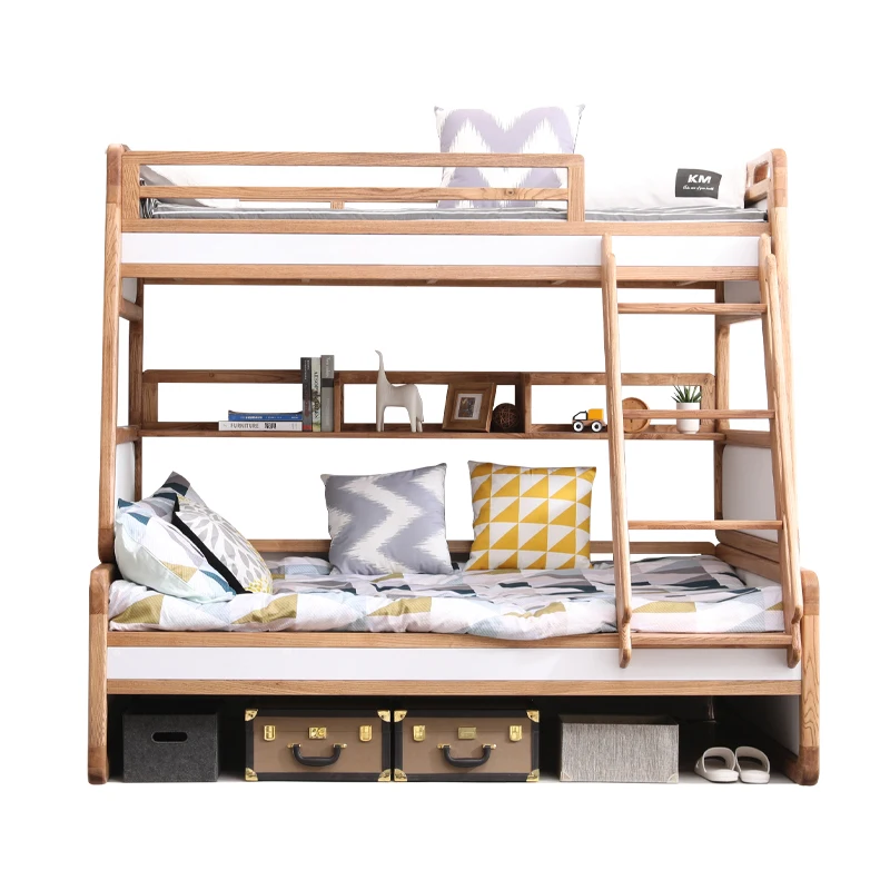 Скандинавские модели из цельной древесины, кровать для взрослых, матери и ребенка, кровать высокой и низкой, детская двухъярусная кровать
