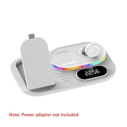 4 in 1 Folding Wireless Charging Station Dock For Xiaomi Samsung iPhone 13 12 Pro Max Charge Holder Stand With LED Digital Clock