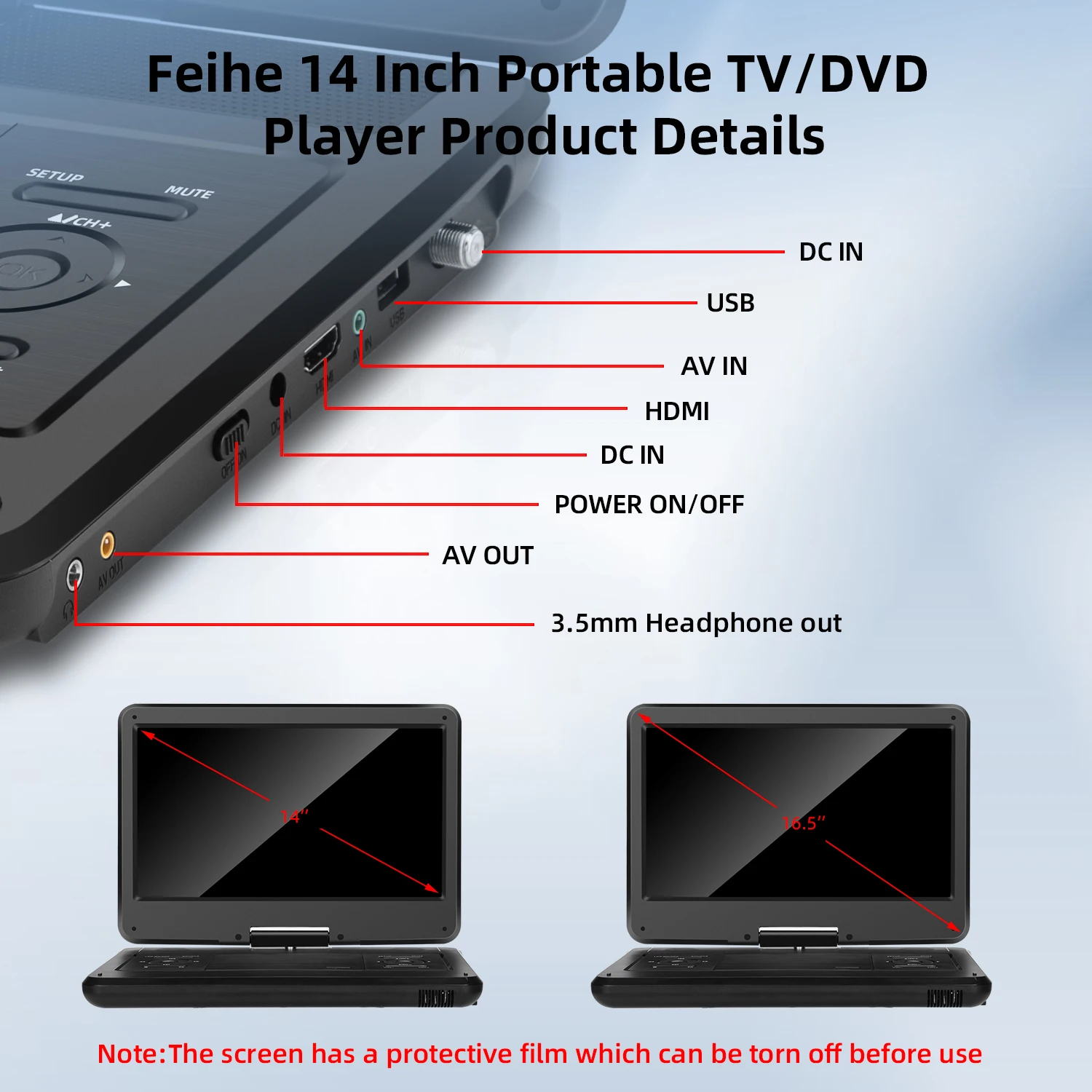 14.0 inch Portable TV  With Battery and HD input Mini TV  Portable DVD /Digital Support ATSC/ISDB-T/DVB-T2