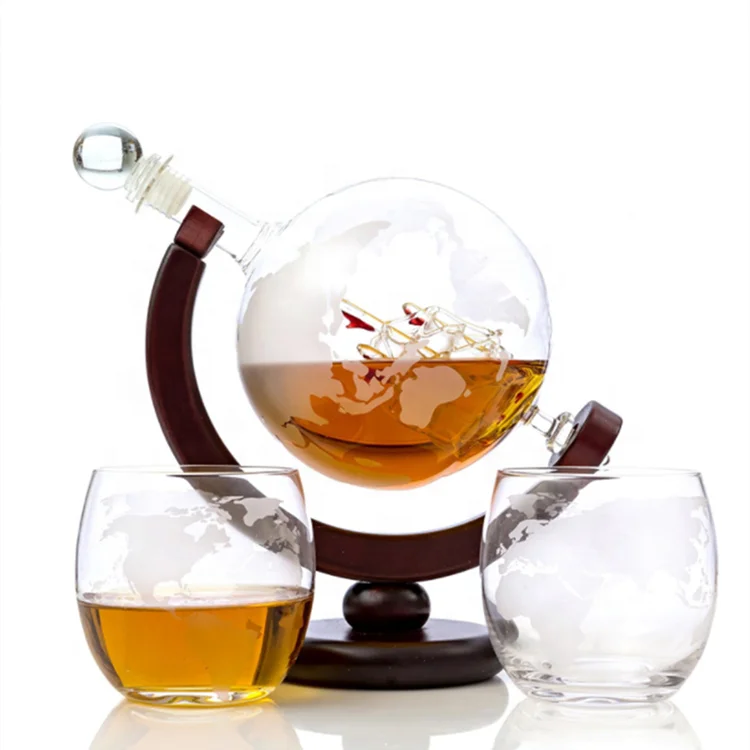 Handmade Crystal Wine Accessory Sets Glass Wine Whisky Globe Decanter With Two Whiskey Glass With Funnel