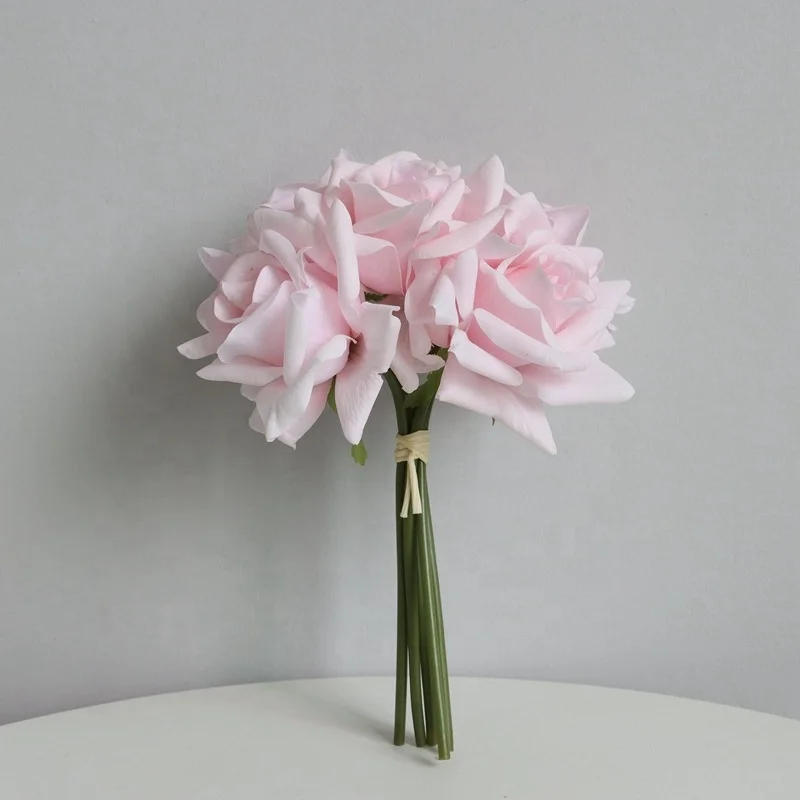 Wholesale Latex Hot Pink Roses Bunch Artificial Real Touch Flowers for Wedding Decoration Centerpiece flower