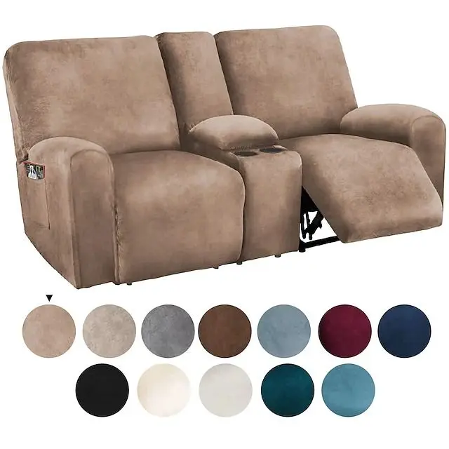 Reclining Love Seat with Middle Console Slipcover Velvet Stretch Loveseat Reclining Sofa Covers