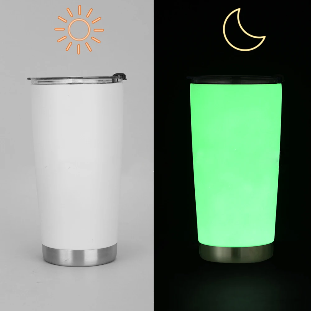 customized glitter stainless steel tumbler cups wholesale double wall white green 20oz glow in the dark tumblers