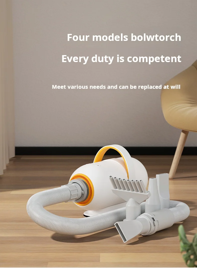 High Power Dog Blow Dryer Adjustable Speed Temperature Control with 4 Nozzles and Extendable Hose for Cat Pet Hair Grooming