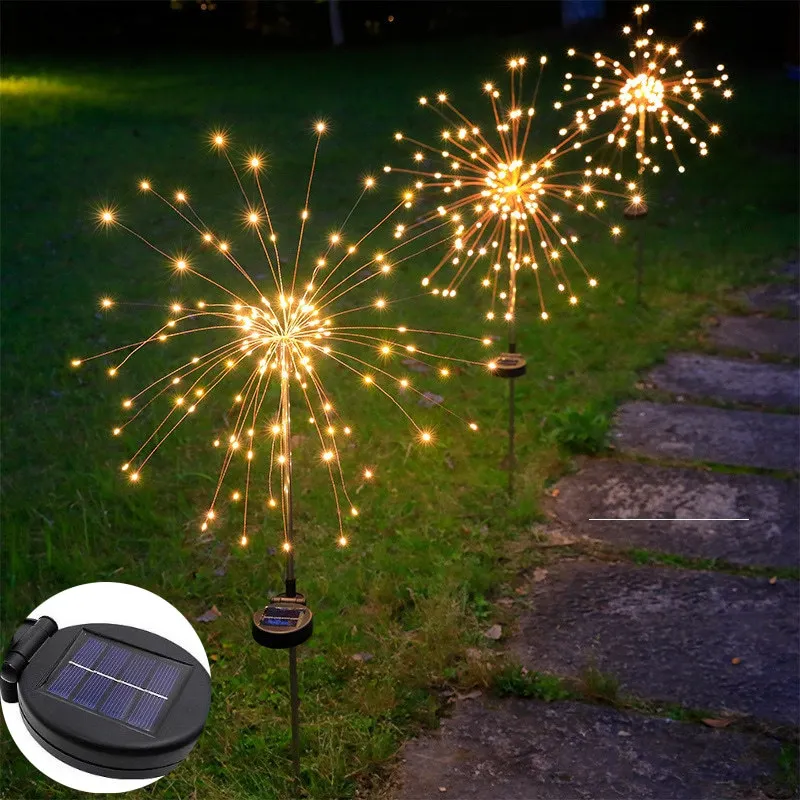 Outdoor LED Solar Fireworks Lights Lawn Lights, Halloween Decorations Garden Lights, Waterproof Fairy Flower Lights With 8 Modes