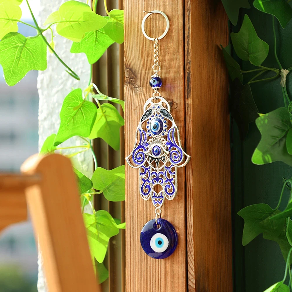 Evil Eye Wind Chime Outdoor Garden Decor Zinc Alloy Turkey Blue Eye Wall Hanging Metal Wind Chimes For Home Car Patio Decoration