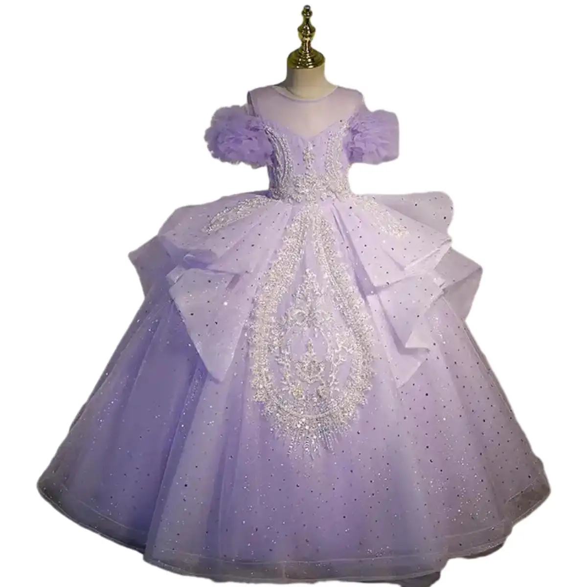 Tulle Dress Ball Gown Sequined Beaded Pearl Glitter High Craft Tulle Prom Dress Birthday Party Piano Performance Girl Dress