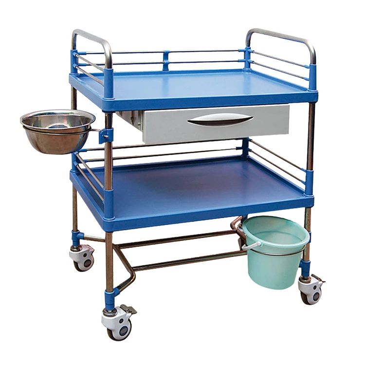 Cheap price Hebei factory hospital use 3 tiers abs plastic medical treatment trolley cart with drawer