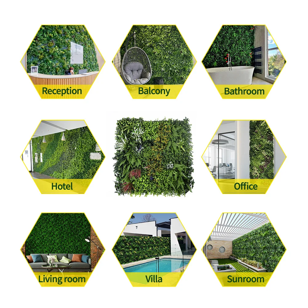 wholesale 100*100cm vertical garden artificial grass green panel plastic wall hedge for privacy garden