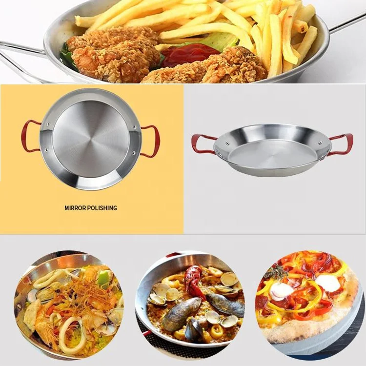 Silver red handle double ears non-magnetic thickened Spanish stainless steel seafood pan