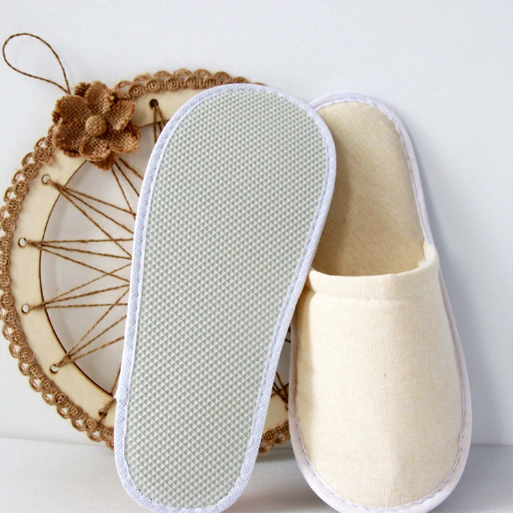 Wholesale High Quality Hotel Canvas Linen Slippers Yellow Disposable Hotel Slippers