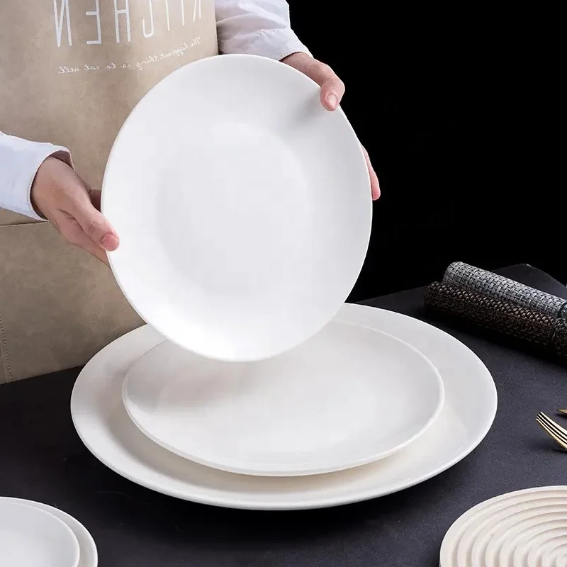 wholesale restaurant plate 6/7/8/10 inch dinner dessert disk custom my logo design white round ceramic plates