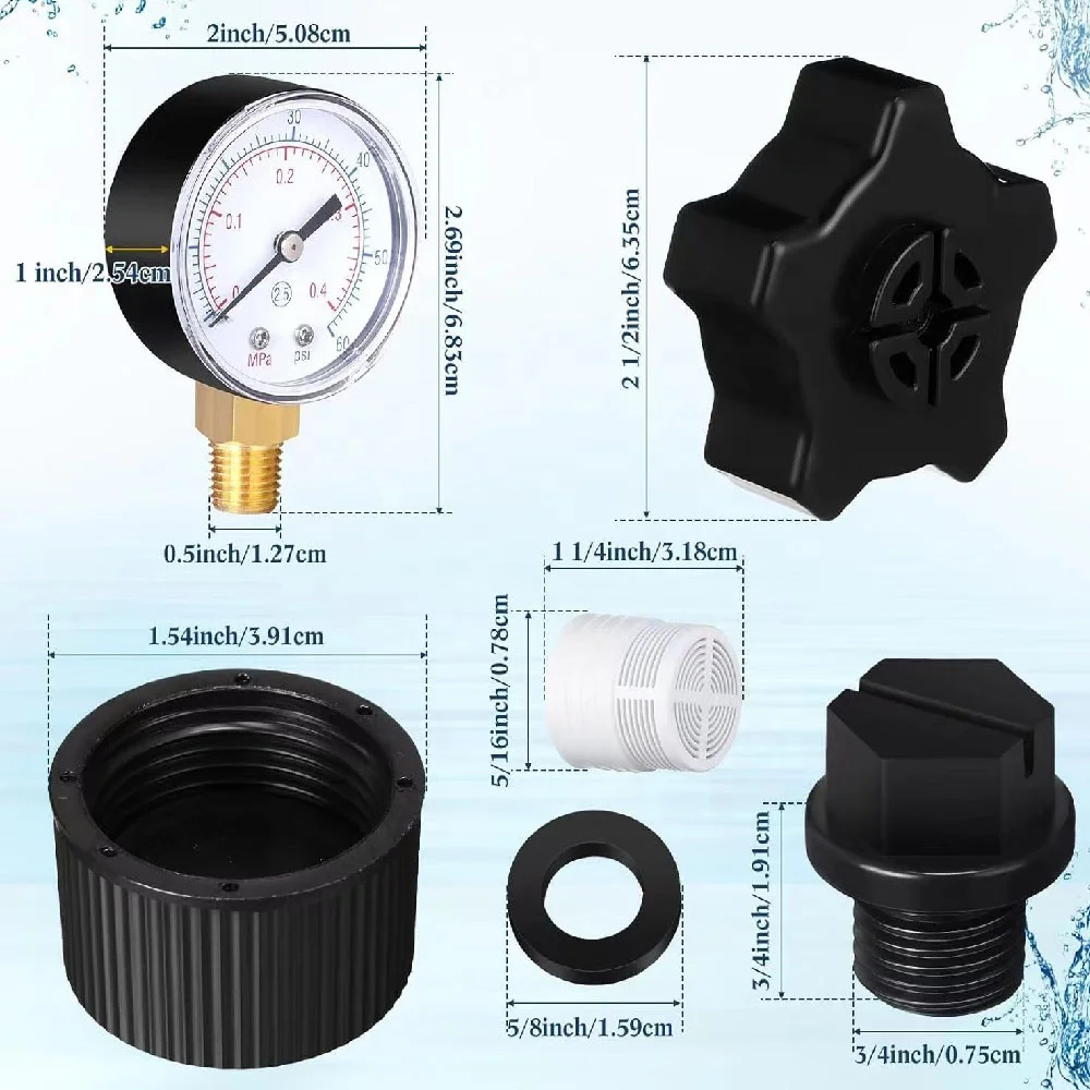 ECX270861 Pressure Gauge Replacement Drain Cap Pool Pump Pipe Plug with Gasket Compatible with Hayward Sand Filter