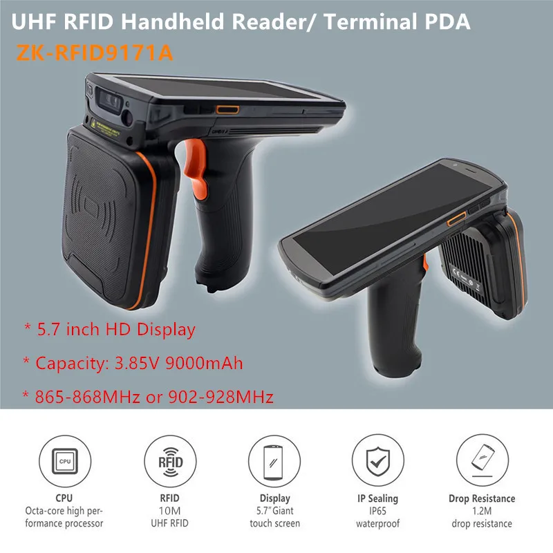 Handheld Reader UHF PDA 5.7 inch RFID Reader ISO18000 6C, 3.85V 9000mAh, 860-960MHz Blue tooth scanner for inventory