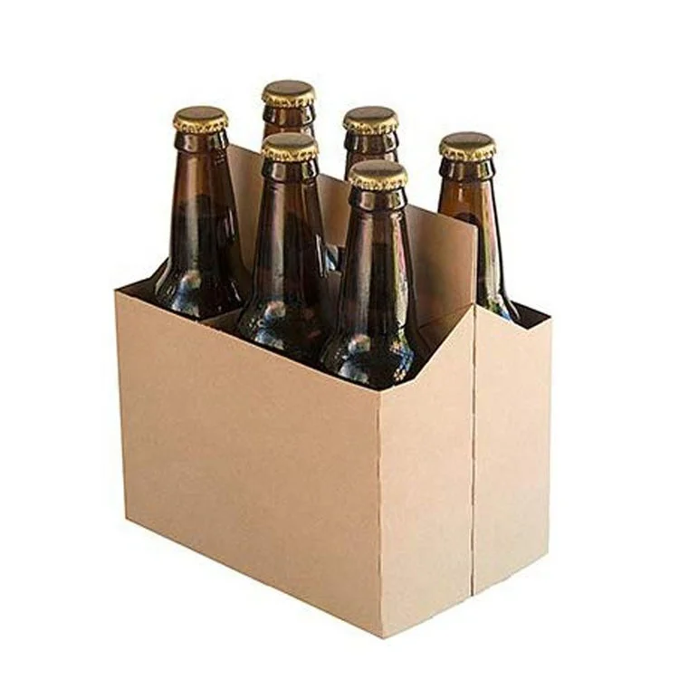 Six Pack Beer Can Bottle Kraft Paper Packaging Carton Biodegradable Glossy Laminated Coffee Wine Beer Display Shipping 4C Free
