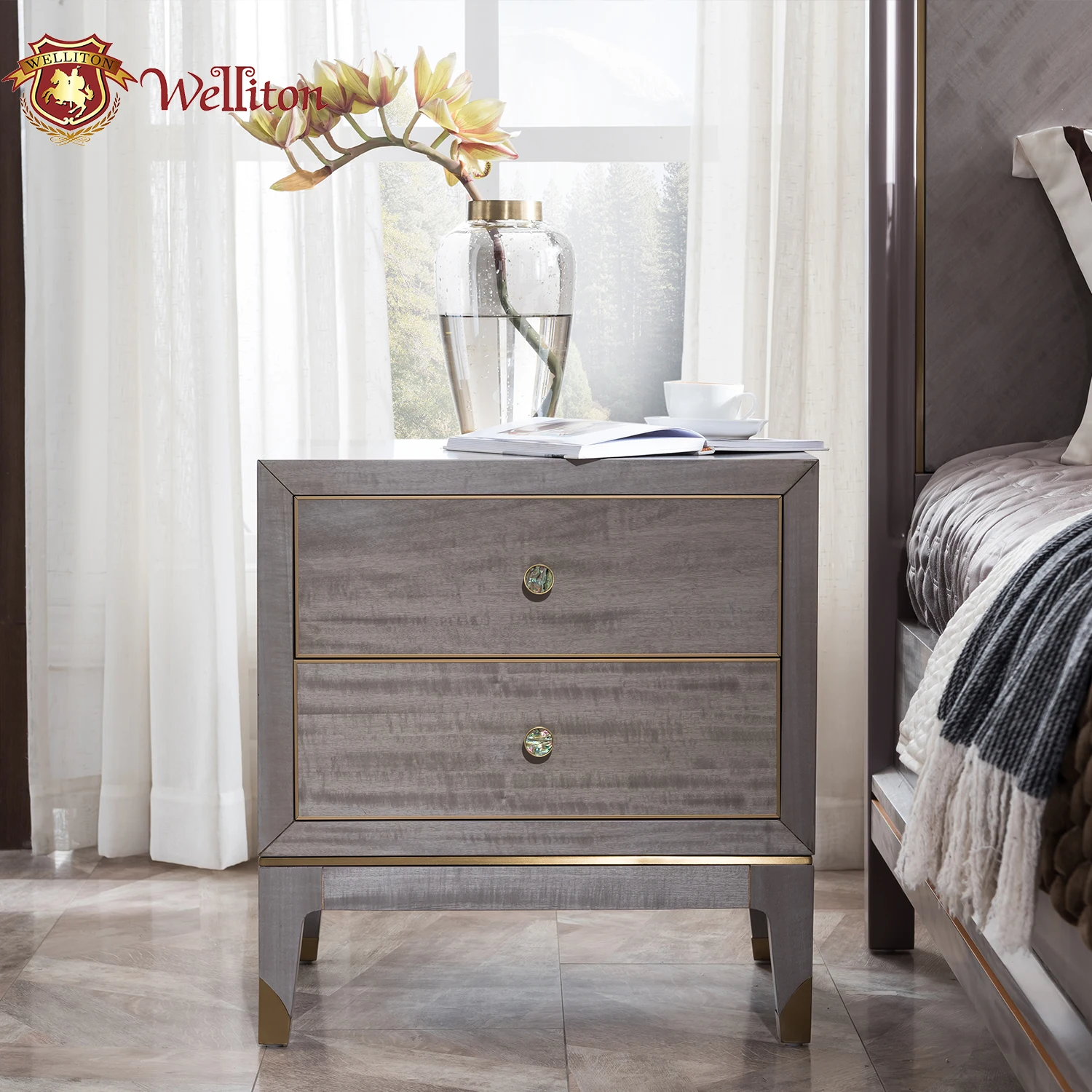 Welliton OEM & ODM древесины американский стиль A802-113 секционный набор мебели для спальни мебель современная роскошная двуспальная кровать