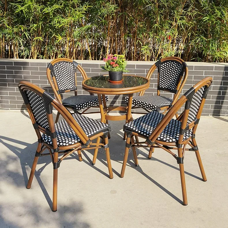 Rattan Outdoor Bistro Wicker Arm chair Weave Cafe Chair