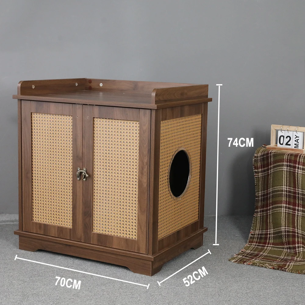 Customized Hoopet Luxury Wood Rattan Cabinets Cat Condo House Furniture With Hole