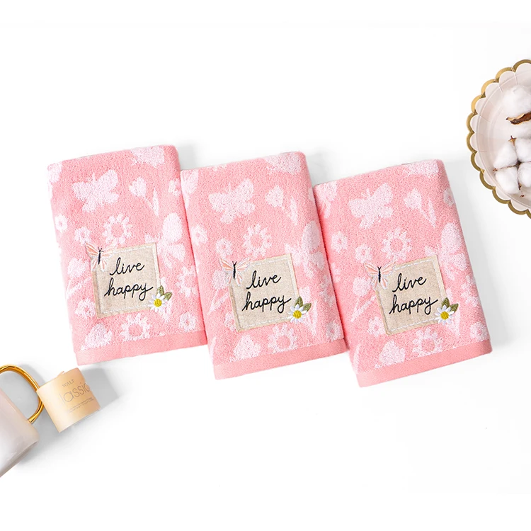 Bath towel set comfortable 100%cotton terry with free fancy embroidery and customized bag