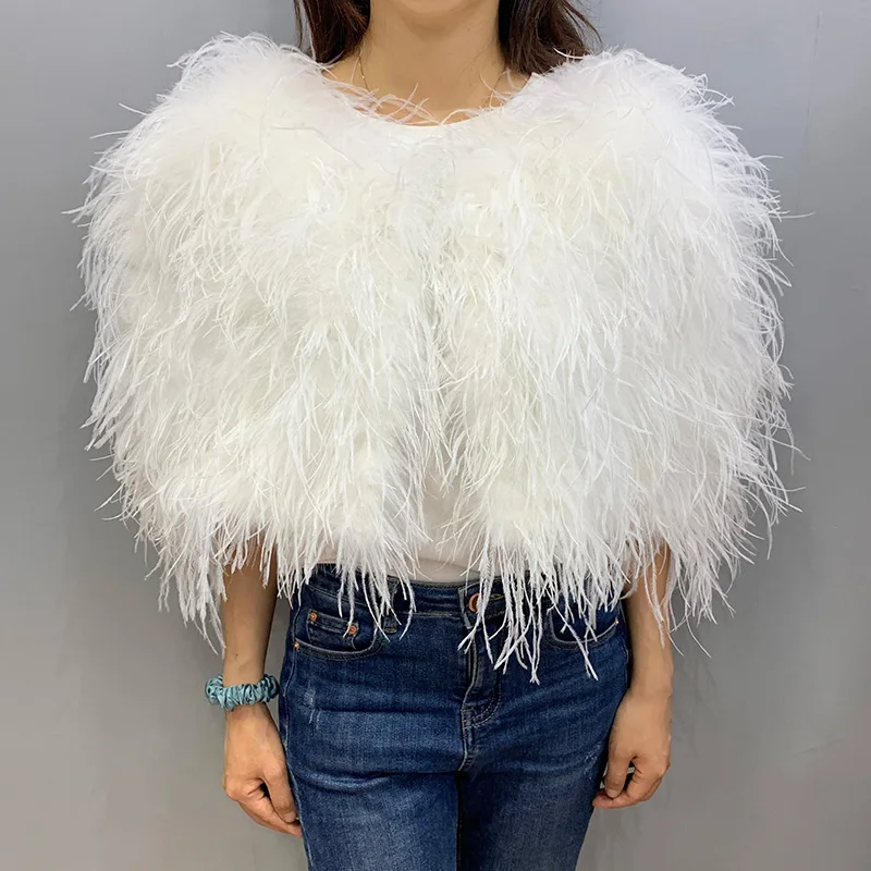 Luxury Feather Capes Wedding Bride Poncho Ostrich Feather White Shawl For Women