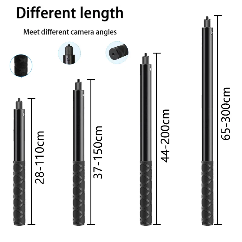 3M Metal Invisible Extended Edition Selfie Stick Scalable Monopod For GoPro 12 Insta360 X3 X4 Accessories Stick Tripod