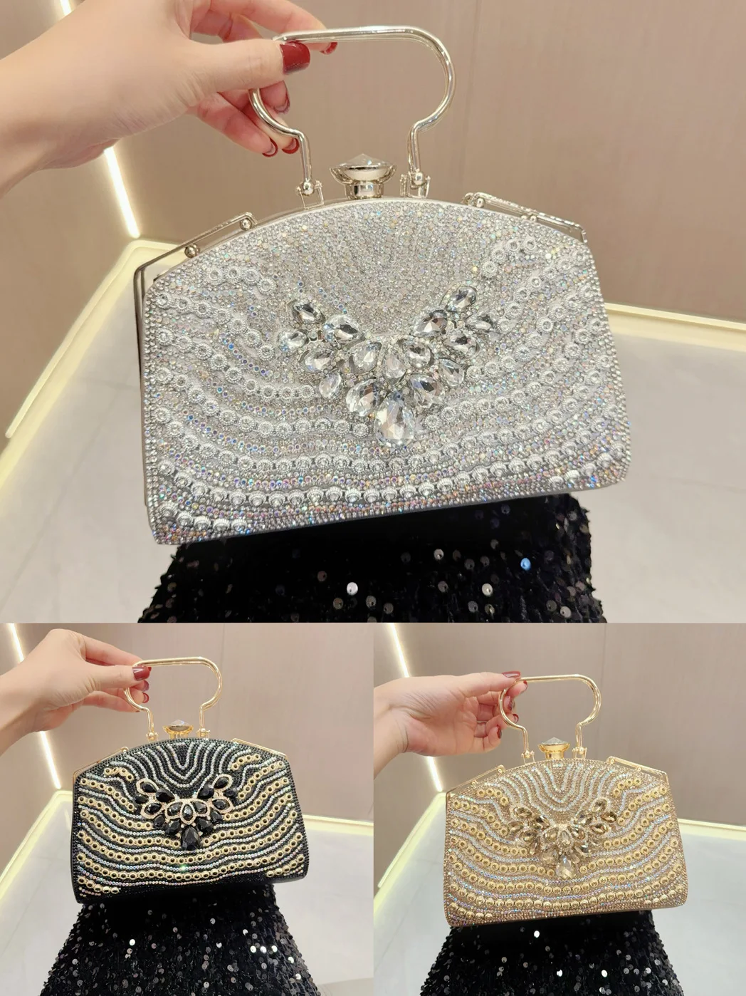 Wholesale Handmade Rhinestone Purse Woman Handbag Clutch Bags Retro Evening Bag for Ladies