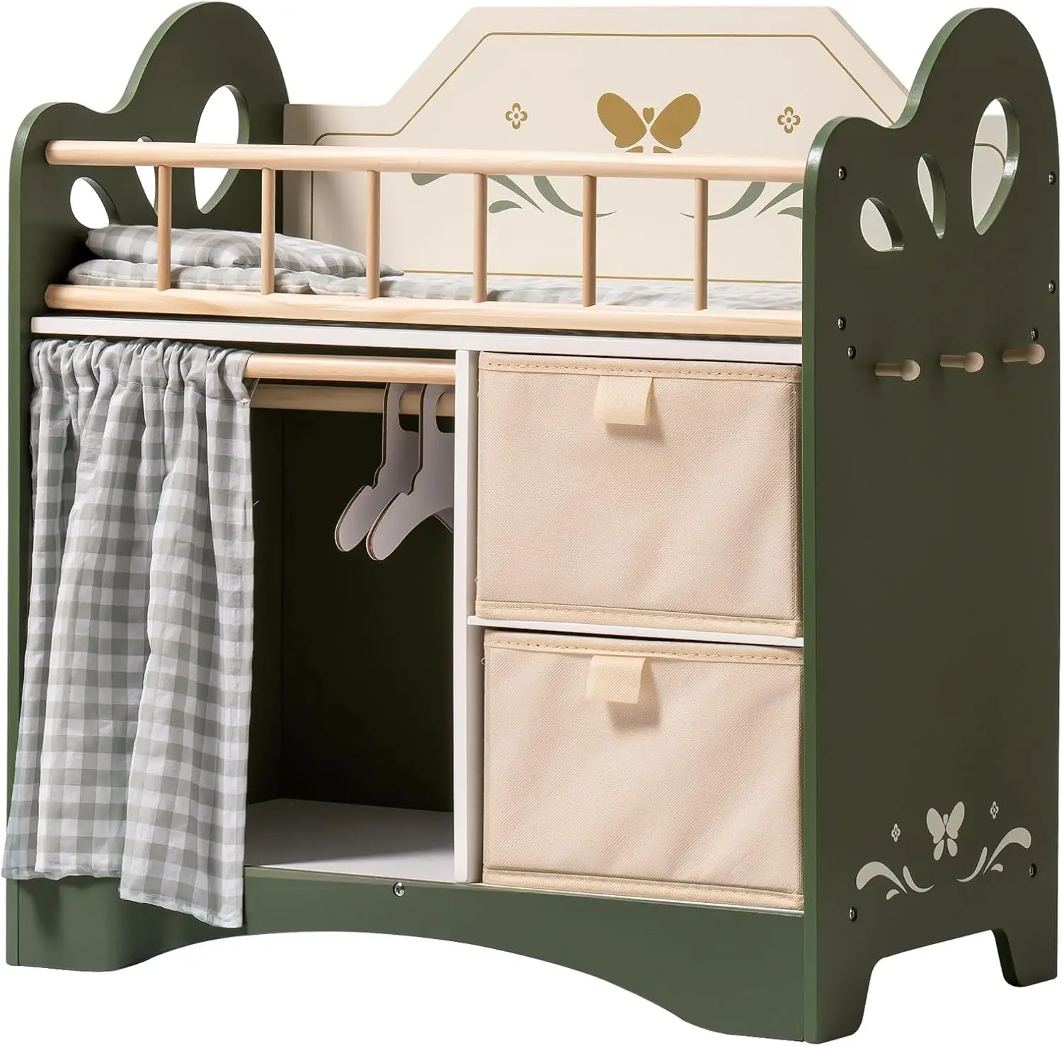 Baby Doll Crib Wooden Doll Bed with Storage and Bedding