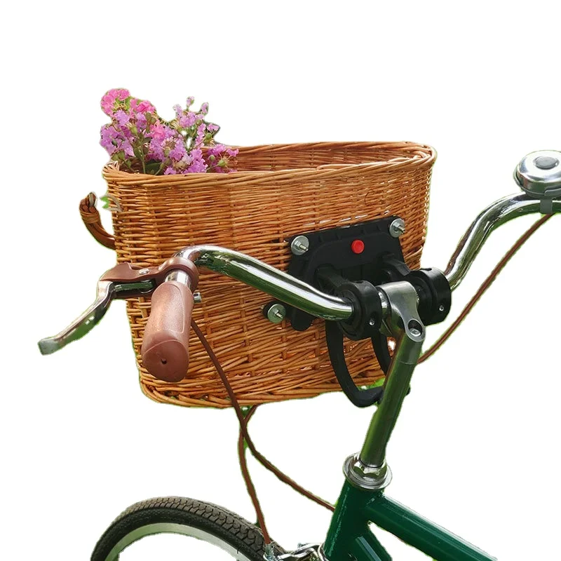 2021 classical handmade rattan bicycle quick release bike front basket
