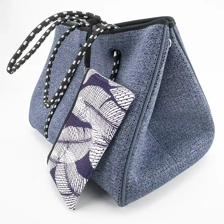 Custom Neoprene Beach Bag with Wallet Pouch Handbag Tote Large Capacity Storage Bag Sports Travel Luggage Shoulder Handle Bag