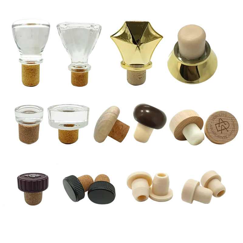 wholesale Eco-friendly T shape metal plastic wooden liquor brandy vodka bottle synthetic cork stopper