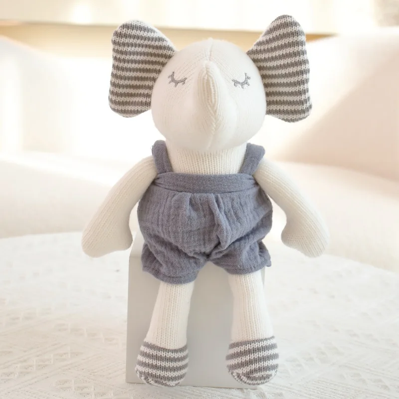 Luxury Cute Handmade Newborn Baby Soft Toy Knit Crochet Doll Stuffed Baby Sleeping Knitted Elephant Plush Toys