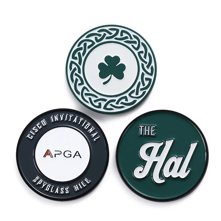 China Factory Token Coin Custom Dye Black Green Color Sports Golf Coin Marker Zinc Alloy  Two Sides 3D Challenge Metal Coins