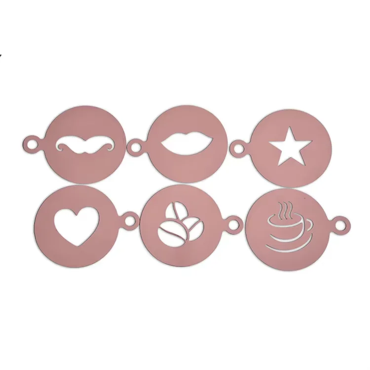 6pcs Printing Mold Stainless Steel Foam Latte Art Stencil Coffee Stencil for Decorating