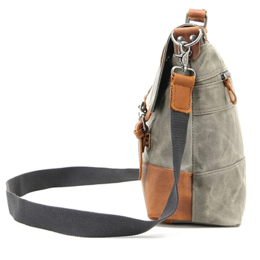 15.6inch Waterproof Waxed Canvas Genuine Leather Briefcase Computer Laptop Messenger Bag Large Satchel Shoulder Bag