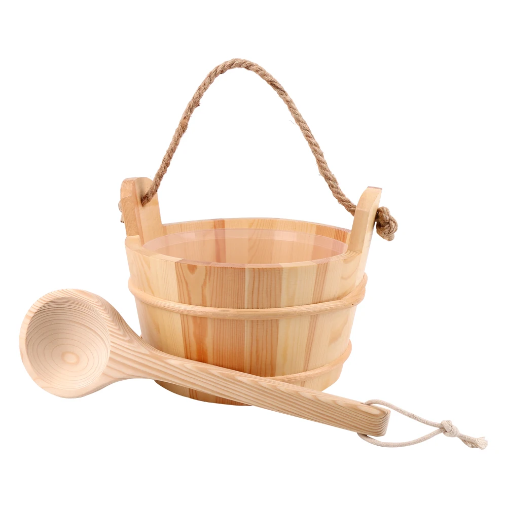 Alphasauna sauna accessories 4L pine sauna bucket and wooden spoon