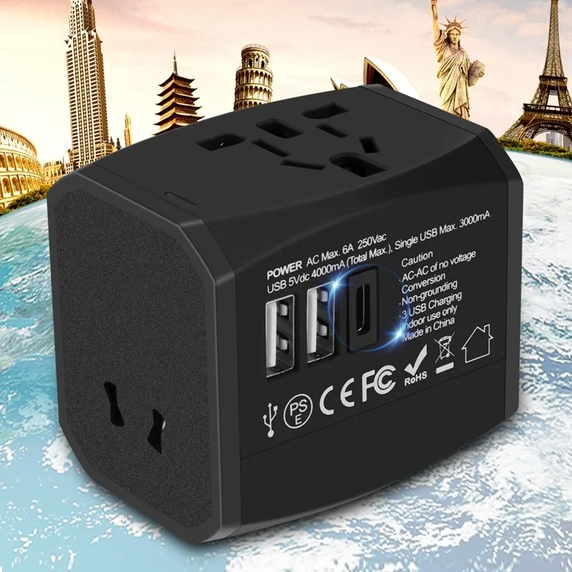  2020 Новый Универсальный дорожный адаптер smart world с usb-портом для быстрой зарядки Вилка питания Европы Великобритании США