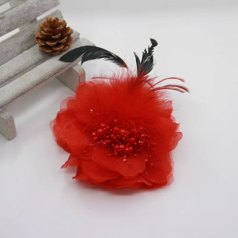 Street shot ball dress gauze flowers Headpiece Millinery Feather Mount Barrettes Accessories Fascinator Flower for Wedding