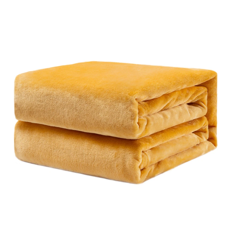 Throw Blanket Hot Selling Comfortable Blankets Any Size Customization For Bedding Wholesales Flannel Fleece Blanket Yellow