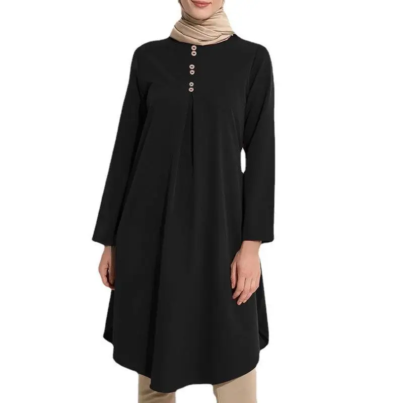 Wholesale Summer Muslim Dovetail Pleated  Islamic Clothing Muslim Blouses Women Long Sleeves Tops