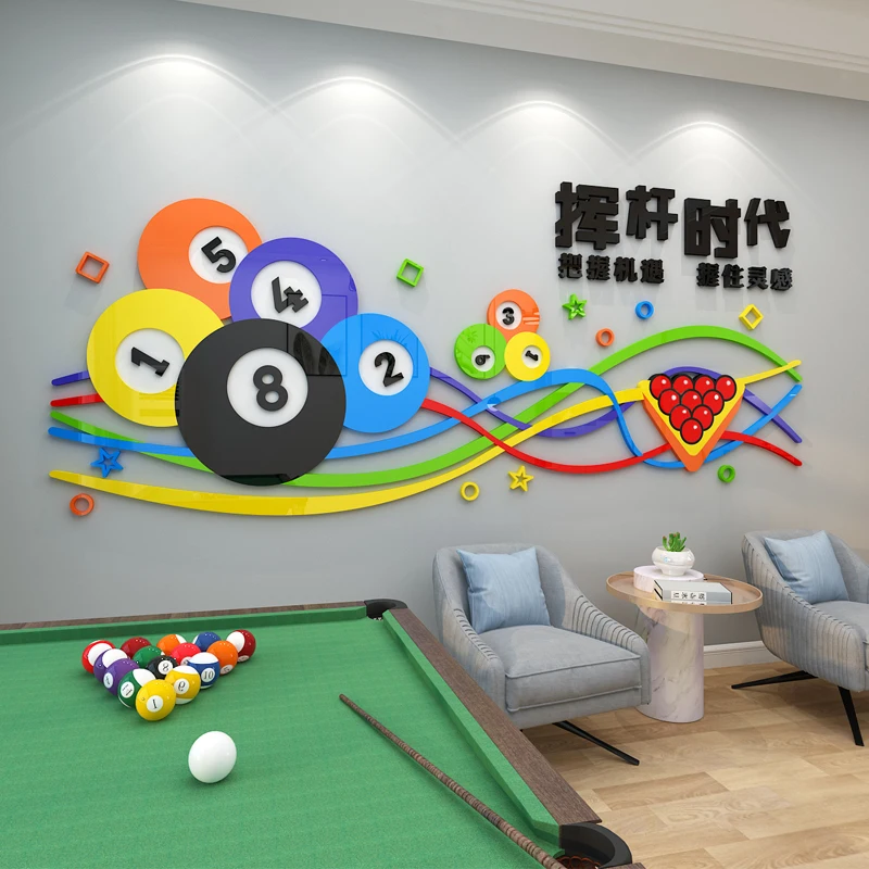 Game room fashion removable 3D billiard decorative acrylic wall sticker
