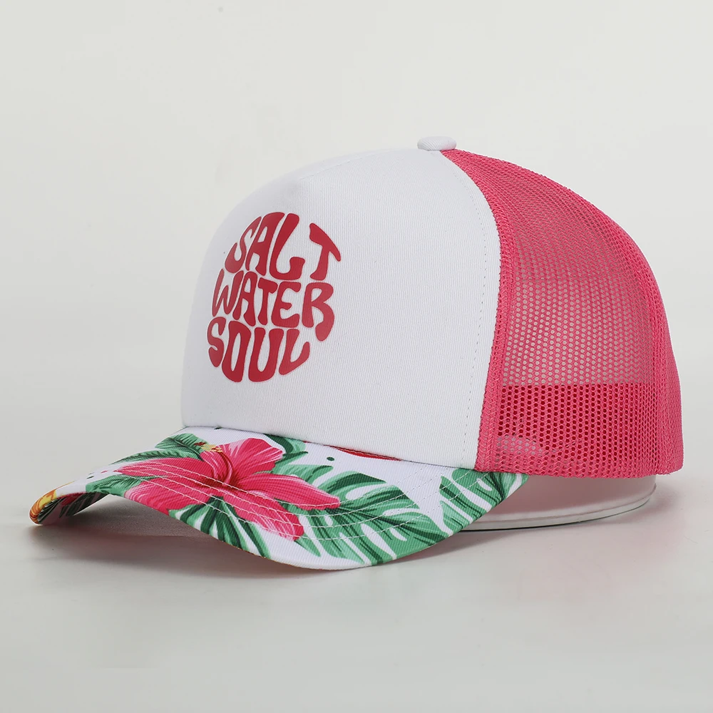 OEM Premium Custom Men Classic 5 Panel Heat Transfer Logo Foam Mesh Snap Back Screen Printed Curved Brim Trucker Caps Hat