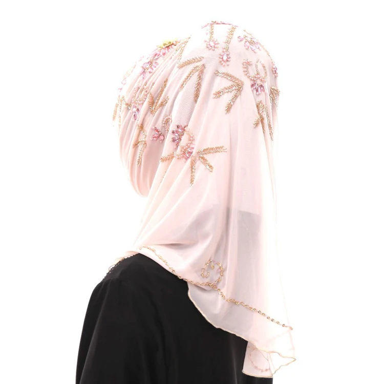 
Hood Muslim Islamic Clothing Handmade Beaded Malaysia Headscarf Easy Pullover Hijab 